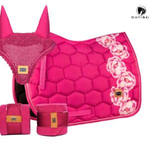 NOVA Kpl 3cz.: fuksja/piwonie + owijki + nauszniki (fuksja)