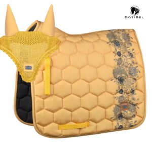 NOVA Kpl 2cz.: miodowy/czarne róże + nauszniki (żółte)