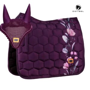 NOVA Kpl 2cz.: śliwka/ kwiaty magnolii + nauszniki szydełkowe (śliwkowe)